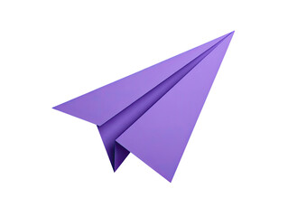 A vibrant purple paper airplane, crisply folded, appears to be in flight against a black background, showcasing a sense of lightness and movement