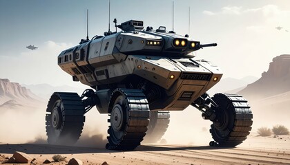 Fototapeta premium Armored Bipedal Walker Machine in War Environment with Heavy Arms