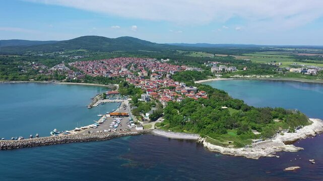 Aerial view to a sea town Tsarevo, Burgas, Bulgaria