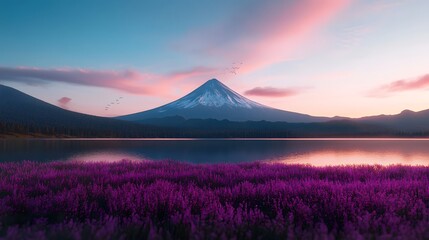 Majestic mountain and serene lake at sunset