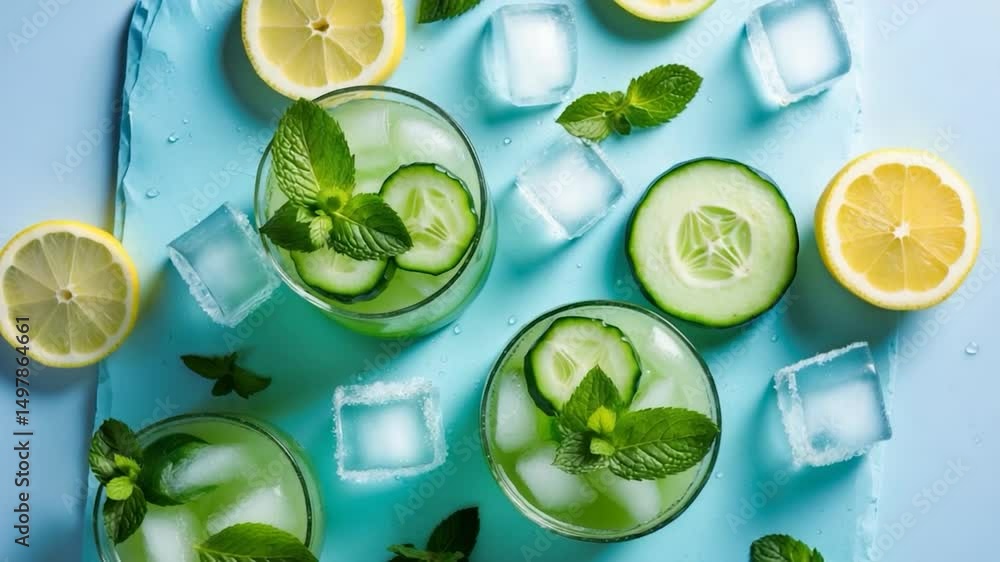 Aufkleber chilled summer lemonade with cucumber and mint on a slate background.
