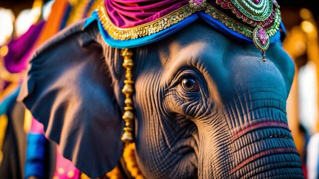 Zoomed-in view of an adorned elephant