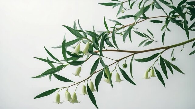 Polygonatum flower on a white background. Seal flowering bush branches.