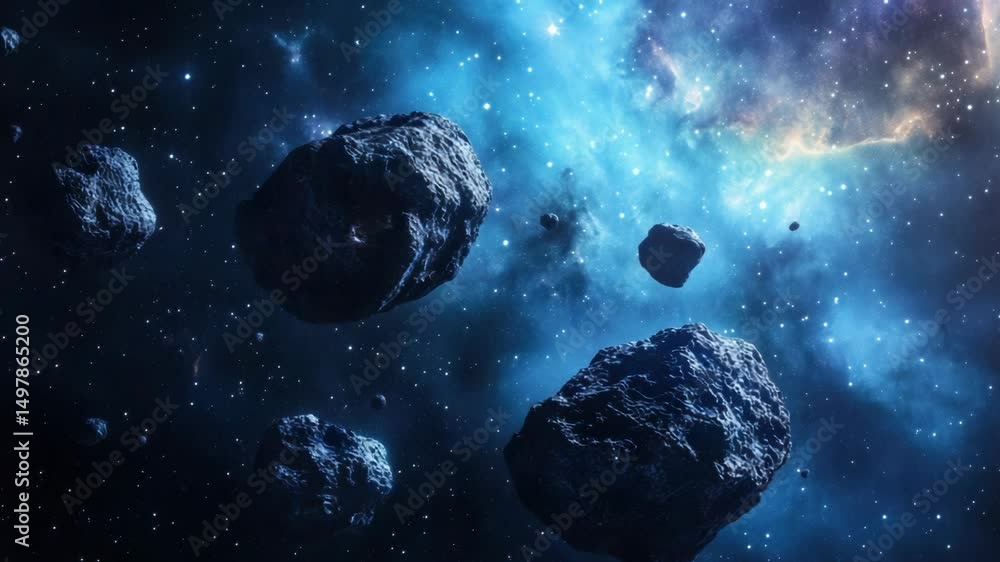 Aufkleber group of rocks floating in space, with stars and planets in the background