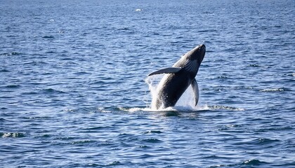 Obraz premium Whale breaching the surface of the ocean on a sunny day 