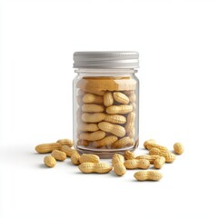 Peanuts in glass jar with metal lid isolated on white background