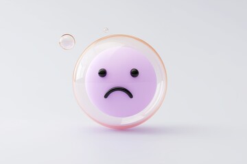 3D Sad emoji and broken bubble floating pastel icon