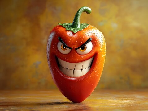 A mischievous chili pepper with a daring grin