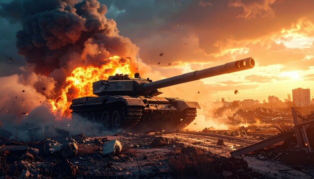 Massive Military Cannon Ignites Urban Warfare with Dramatic Destruction