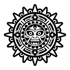 A solid icon depicting aztec calendar tattoo