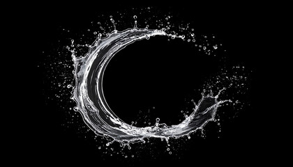 Obraz premium A dynamic splash of water forms a circular shape against a black background, creating a striking visual effect