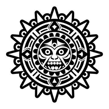 A solid icon depicting aztec calendar tattoo