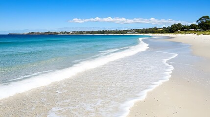 Fototapeta premium Serene Coastal Beach Scene Turquoise Water White Sand