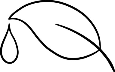 Green Leaf with Water Drop Outline