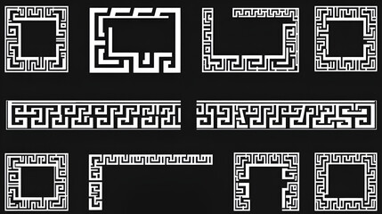 Naklejka premium Greek key pattern square frame collection. Decorative ancient meander, Greece border ornamental set with repeated geometric motif. Vector EPS10.