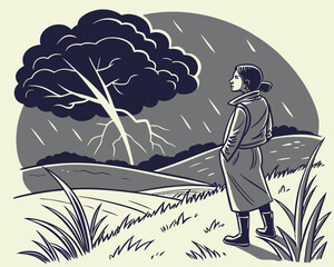 Person Staring At Thunderstorm