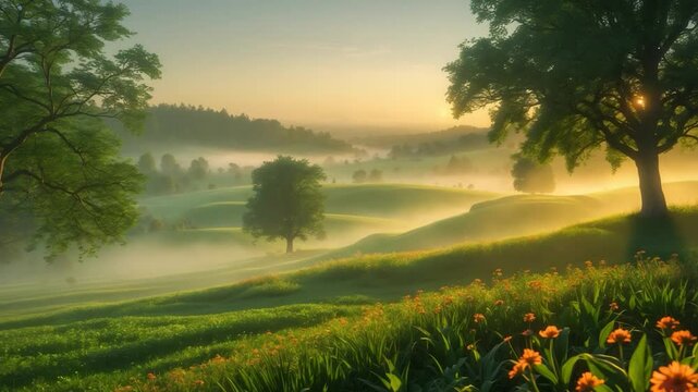 hainau's countryside shrouded in morning mist, rhein-lahn-kreis, rhineland-palatinate, germany