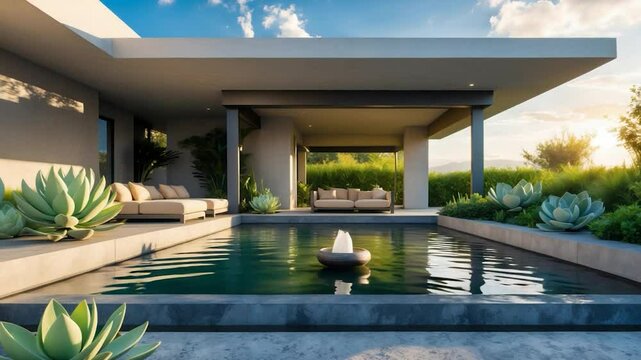 Current architectural style upscale home exterior, eye-level angle