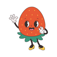 Cute groovy strawberry. Trendy funky retro cartoon fruit character. Groovy summer collection. Vector illustration in flat style