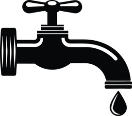 Simple black faucet icon water drop dripping plumbing