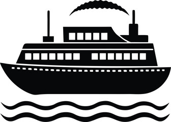 Fototapeta premium Black and white illustration of a ferry boat on water