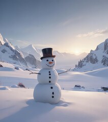 Obraz premium Solitary snowman, vast snowscape, winter gear , nature, icy, serene