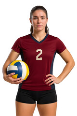 Volleyball player with ball portrait athletic woman in sports uniform on transperant baground 