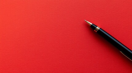 Red Background Black Pen Composition, Minimalist Image, Writing Concept, stationery, office supplies Red Background, Minimalist