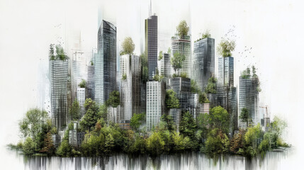 Obraz premium Architectural Visions of Future Cities Harmoniously Blended with Nature and the Environment