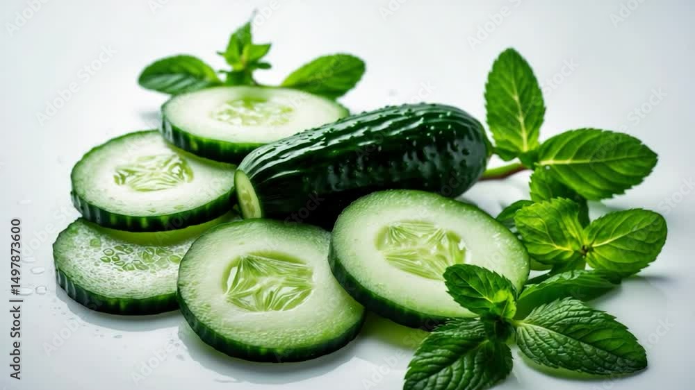 Poster cucumber along with its slices on a surface.