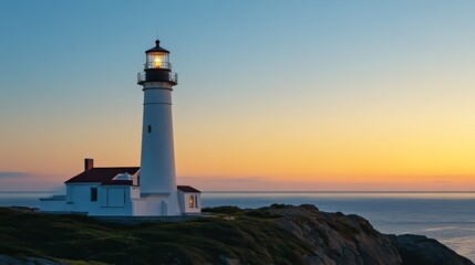 Sunrise Lighthouse Seascape Coastal Composition, Golden Hour Light, Solitary Structure, Ocean View lighthouse, coastal photography