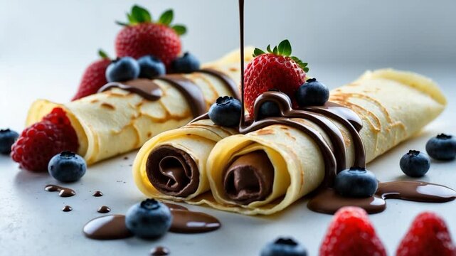 Chocolate cream and berry-filled crepes