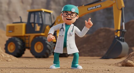 Animated doctor in construction site