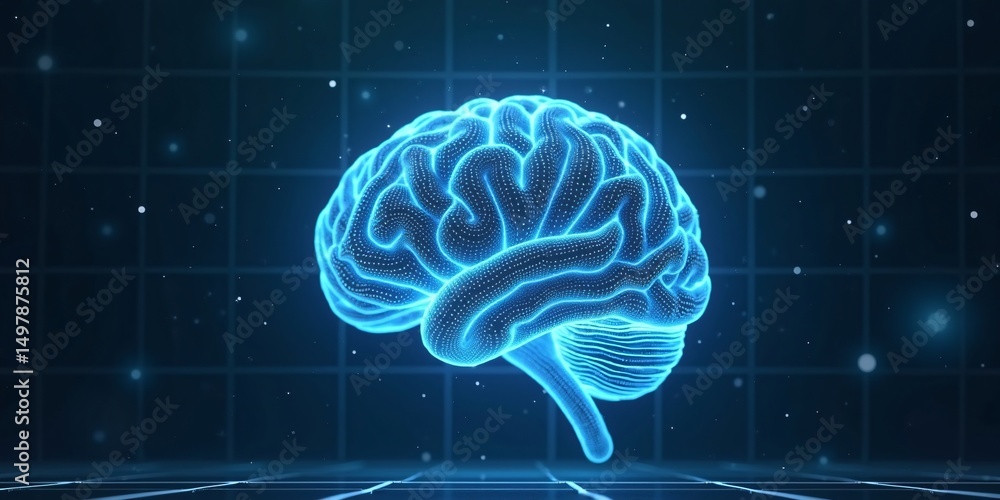 Poster an abstract tech-style background with neurons and brain ai
