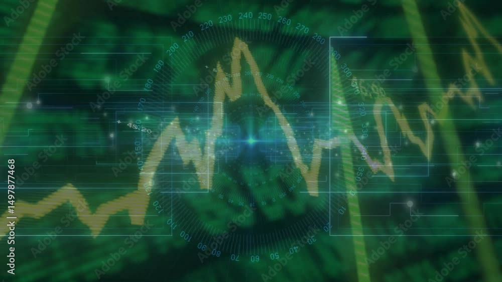 Poster revealing trading interface sending yellow line graph rising and dipping showing market volatility
