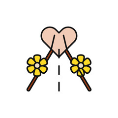 Path with Flower Petals for Wedding Theme Icon.