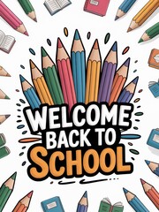 Vibrant and Colorful Welcome Back to School Theme with Pencils and Books Perfect for Educational Materials and Promotions
