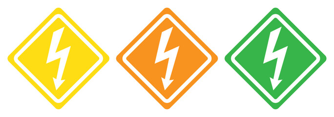Warning sign. Dangerous electrical voltage icon set. High voltage sign. High voltage sign set, danger of electricity icons.