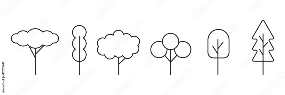 Poster tree lines simple icon set editable stroke in minimalistic outline style.