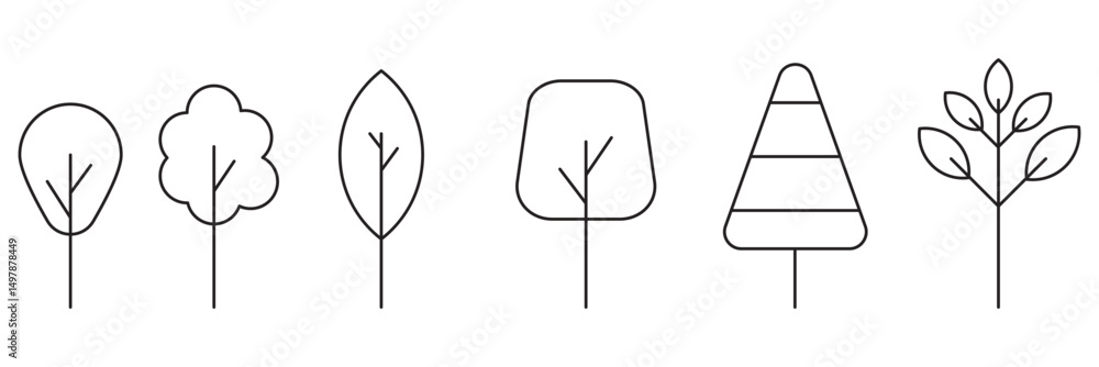 Poster tree lines simple icon set editable stroke in minimalistic outline style.