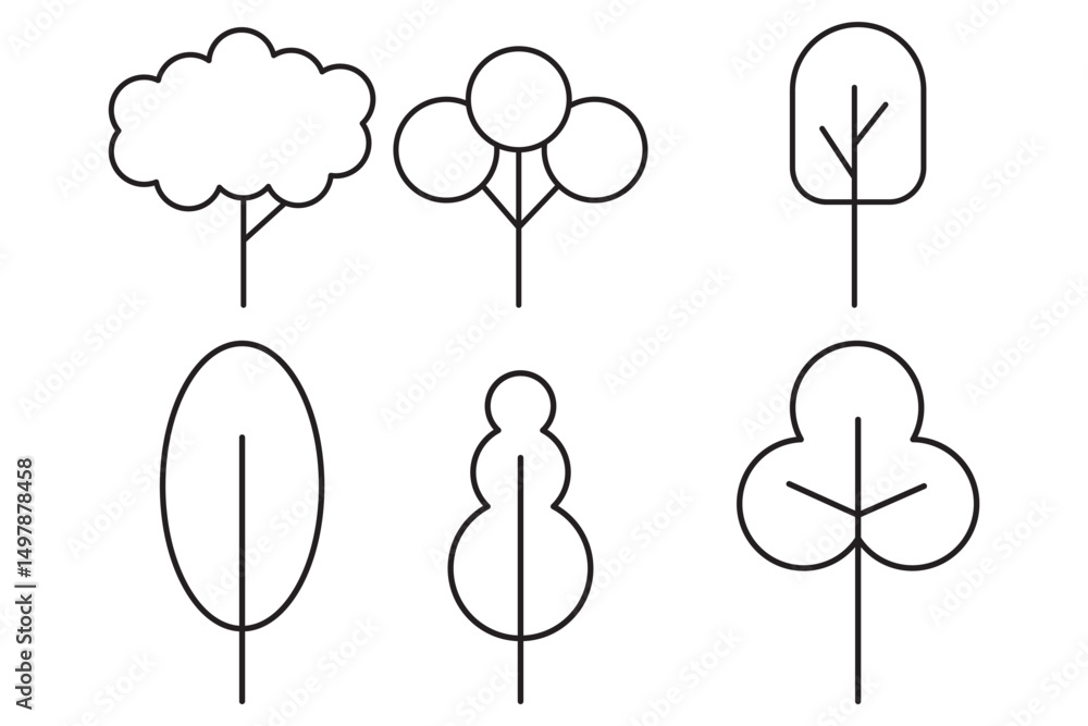 Aufkleber tree lines simple icon set editable stroke in minimalistic outline style.