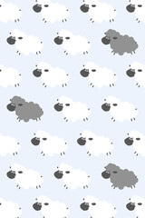 Sheep Pattern on Blue Background