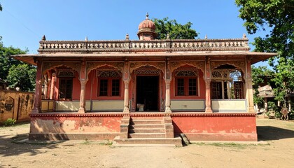Fototapeta premium Ornate Indian Haveli with Colorful Facade and Vibrant Surroundings