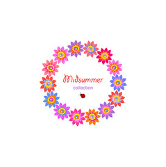 Night before Ivan Kupala. Flowers door decorative wreath collection with colorful daisy isolated on white background. Slavic midsummer holiday background. Part 2