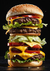  Juicy Cheeseburger with Fresh Lettuce Tomatoes Pickles and Melted Cheddar