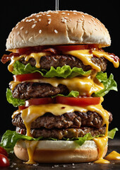  Juicy Cheeseburger with Fresh Lettuce Tomatoes Pickles and Melted Cheddar