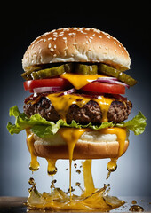  Juicy Cheeseburger with Fresh Lettuce Tomatoes Pickles and Melted Cheddar