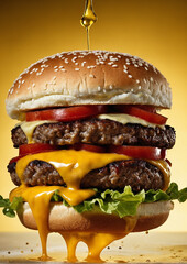  Juicy Cheeseburger with Fresh Lettuce Tomatoes Pickles and Melted Cheddar