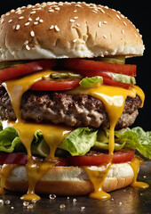  Juicy Cheeseburger with Fresh Lettuce Tomatoes Pickles and Melted Cheddar