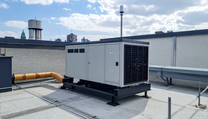 Large Rooftop Backup Generator Ready for Operation in Urban Setting